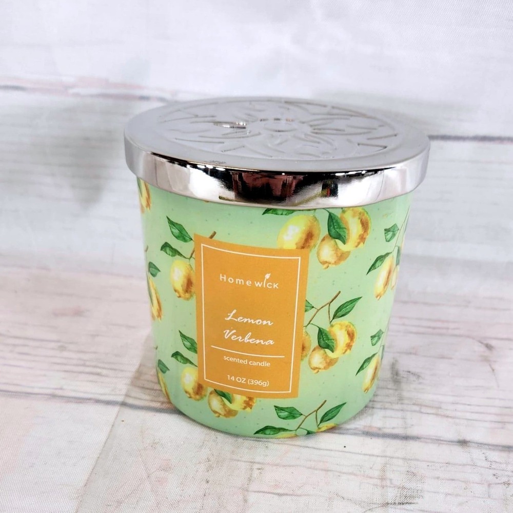 HomeWick Scented Candle Lemon Verbena Green 14 oz‎ 3-Wick Glass Jar Lid